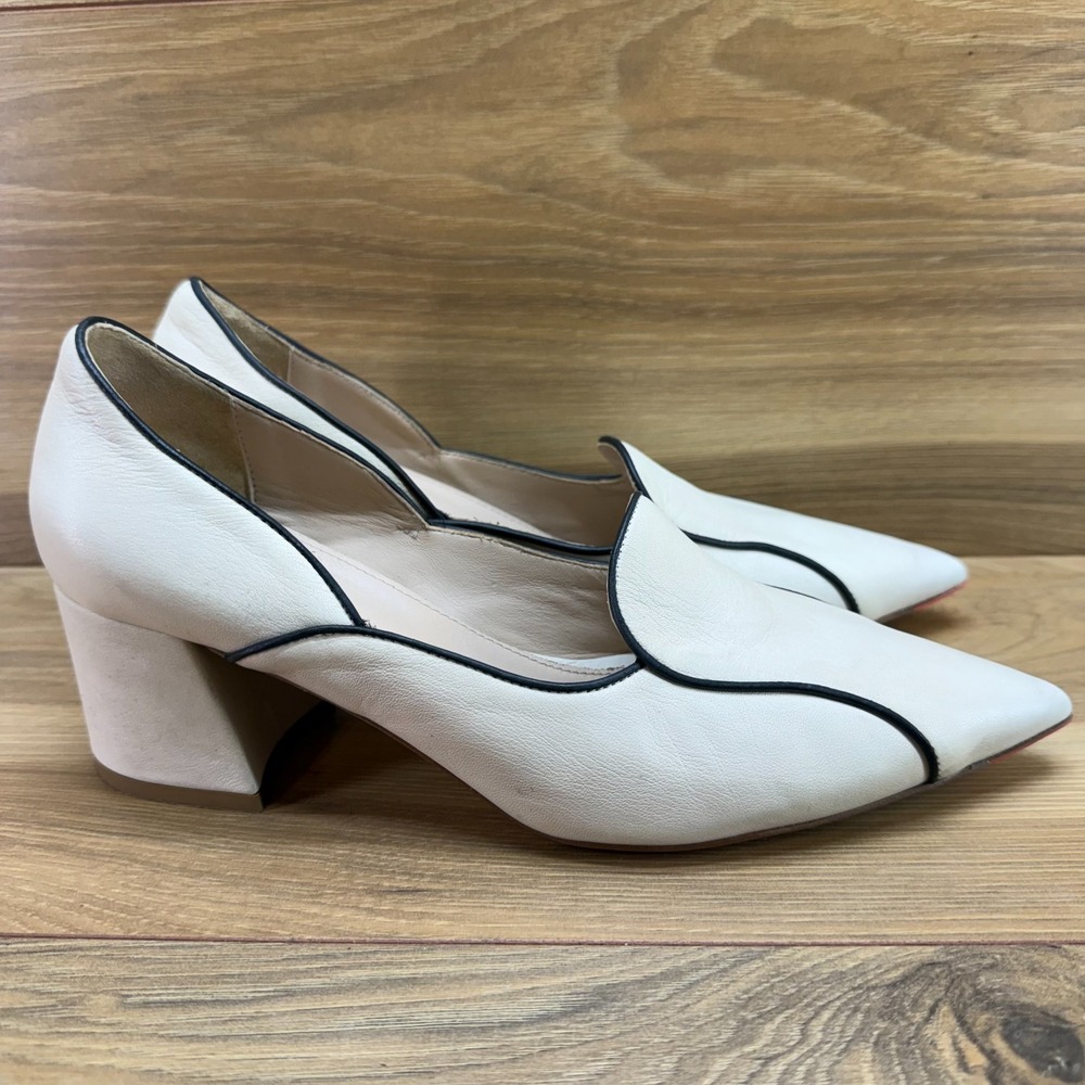 MAVETTE Fiona Pumps Womens 7 EU 38 Bone White Black Outline Pointed‎ Toe Loafer